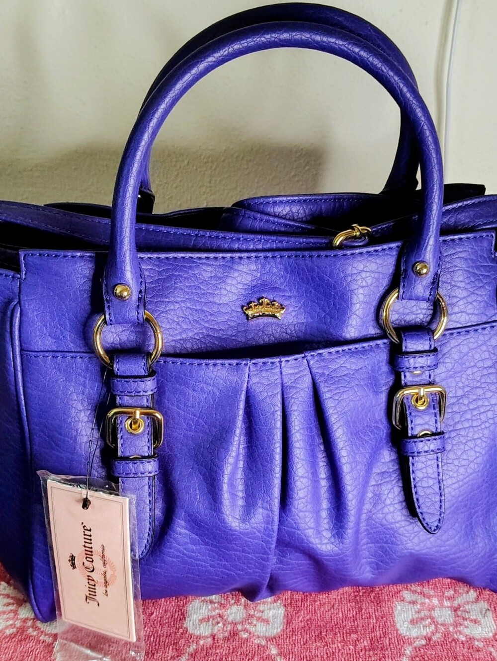 Juicy Couture Vibrant Blue Leather Satchel with Gold Hardware